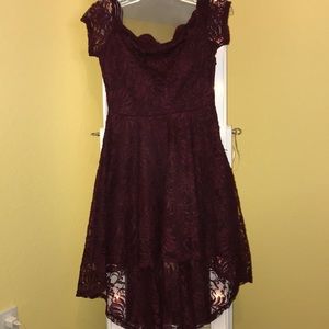 High low formal maroon lace dress
